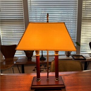 Vintage Brass Wood Electric Table Lamp Double Light Shade Retro